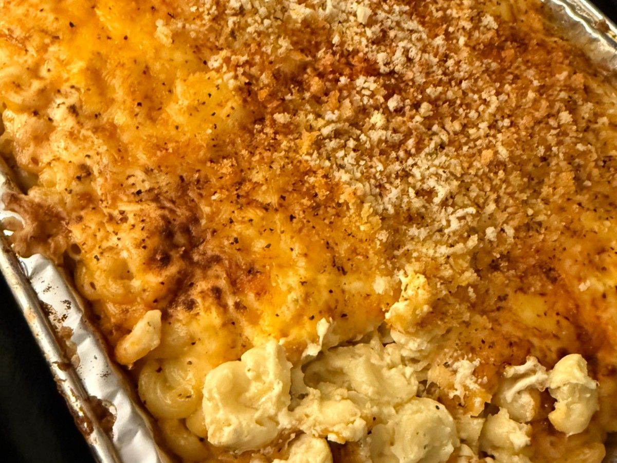 Baked macaroni and cheese with a golden crust